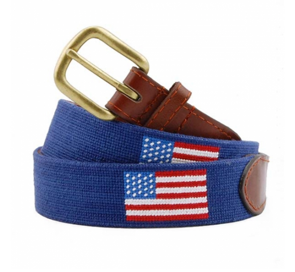 Smathers & Branson American Flag Belt, Navy with brown leather accents.