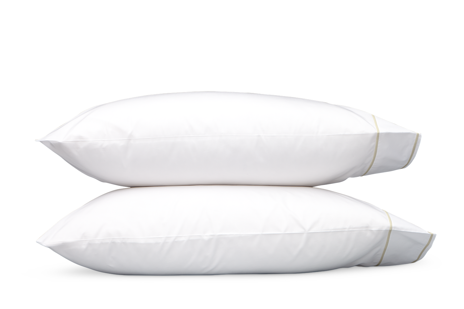 Two Ansonia Bedding Collection pillows by Matouk in almond, crafted from luxurious Egyptian cotton percale, stacked against a gray background for an elegant bedding touch.