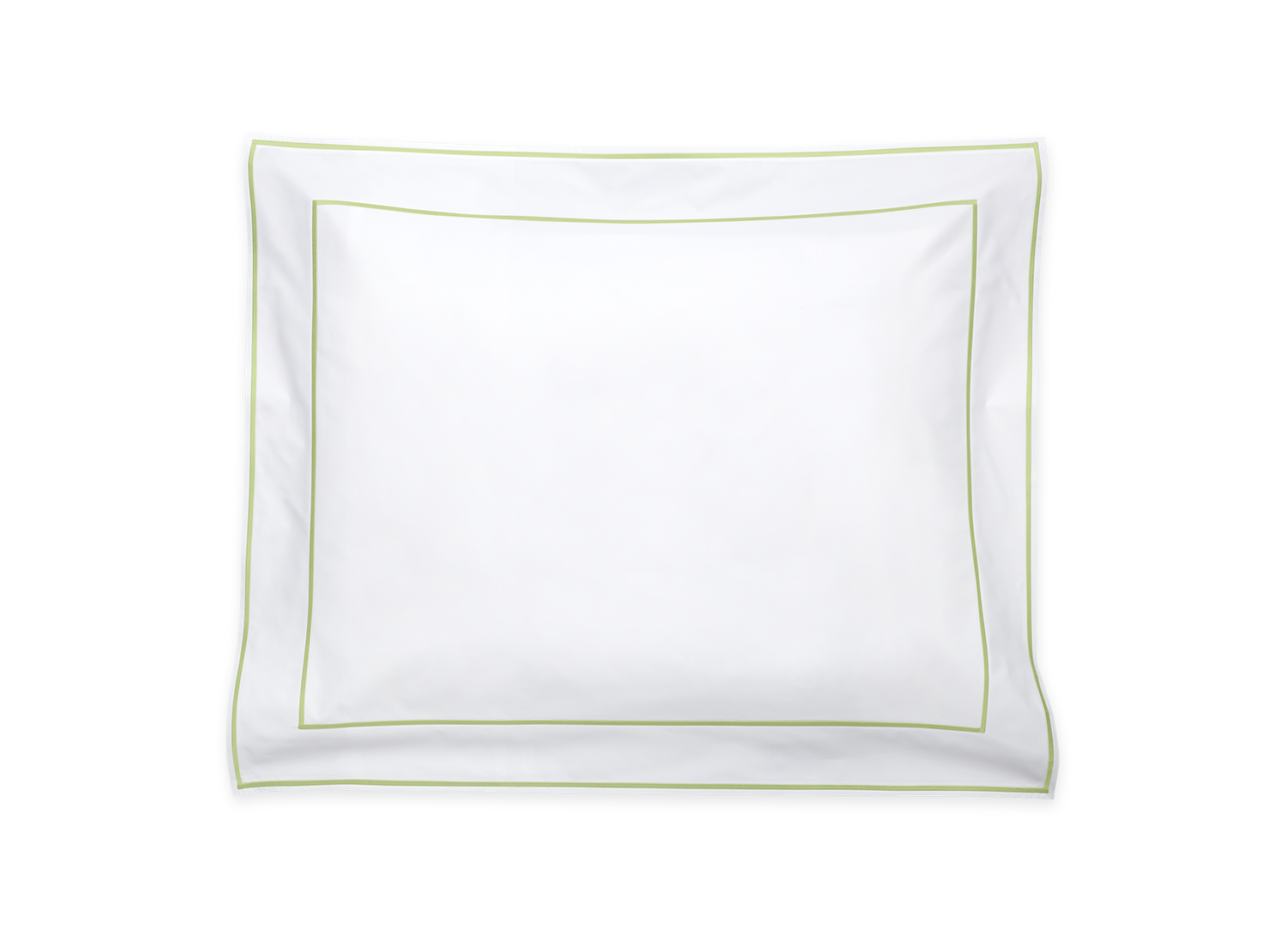 Square white Matouk Ansonia Bedding Collection, Leaf scarf with black border and thin lime green accents, displayed on a white background.