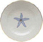 The Herend Aquatic Dessert Plate, Blue Starfish features a gold-trimmed white porcelain design with a blue and white starfish motif inspired by Herend’s signature hand-painted style.