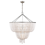 Elegant Jacqueline Two Tier Pendant Chandelier in burnished silver with a draped design and hanging central tassel, suspended from a metal chain by Visual Comfort.