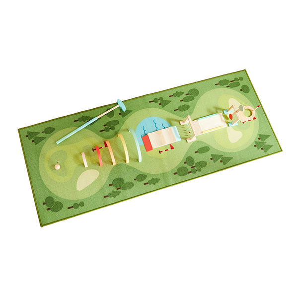 A Asweets Good Golf Mat with a ball and tee, perfect for practicing putting.