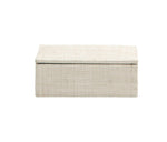 The Bayan Accent Box, Small by Pigeon & Poodle is a rectangular light beige woven raffia box with a textured finish and closed lid, shown against a plain white background.