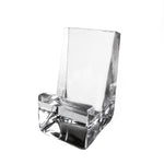 The Simon Pearce Woodbury Glass Phone Holder features a minimalist, angled design, perfect for holding phones and tablets while viewing digital recipes. Shown here against a plain white background.