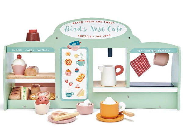 A toy store with pretend play Tenderleaf Bird's Nest Cafe accessories from Tender Leaf Toys.