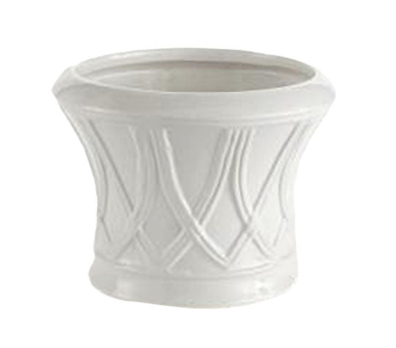 A Napa Home & Garden Hillingdon Tapered Cachepot in White with a pattern decoration.