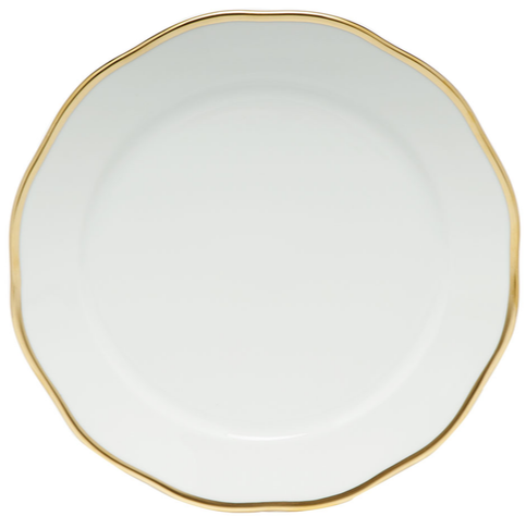 An empty white round Herend Gwendolyn White and Gold Collection porcelain plate on a white background.