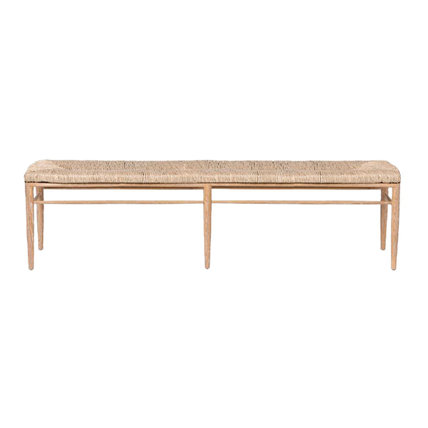 A Colwyn Long Bench Cerused White Oak by Made Goods with an oak frame.