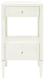 The Made Goods Conrad nightstand features two drawers and a sleek white finish that will illuminate any bedroom.