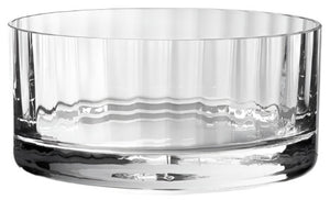 The Corinne Bottle Stand by William Yeoward Crystal is a clear, round handmade glass piece with straight sides and a flat base, displayed against a white background.