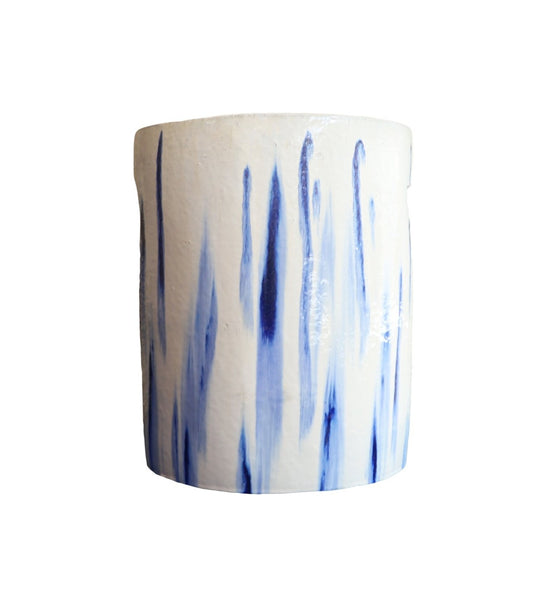 Cylinder Stool in White and Blue Glaze by Van Cleve Collection