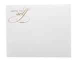 The Black Ink Note to Self Large Notepad features white cardstock with "NOTE TO self" in gold foil at the top left corner; the rest of the page is blank.