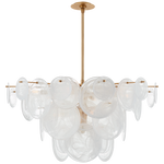 The Loire Large Chandelier in Gild with White Strie Glass by Visual Comfort features a gold frame with clusters of round, translucent glass discs and is available in a custom height to perfectly fit your space.
