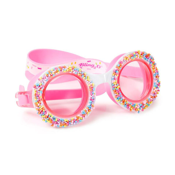 Children's Bling2o Do-Nuts 4 U Swim Goggles in Boston Creme Pink with multicolored beads and UV protection anti-fog feature.