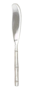 The Liliana Polished Silver Bamboo Cheese Spreader by Blue Pheasant features a rounded tip, slightly serrated edge, and bamboo-inspired handle for a touch of island style and casual sophistication at your table.