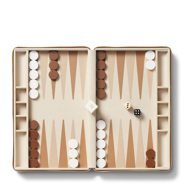 AERIN Enzo Croc Backgammon Travel Set, Fawn