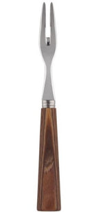 The Sabre Natural Cocktail Fork features two stainless steel prongs and a wooden handle, shown against a plain white background.