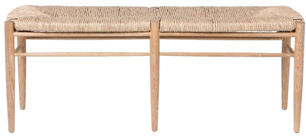 A modern Colwyn Bench, 48" with a twisted natural rush fiber seat by Made Goods.