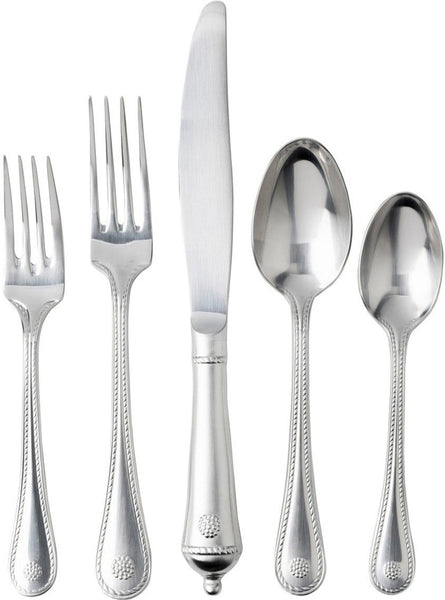 The Juliska Berry & Thread Collection offers a rustic and refined style Juliska Berry & Thread Bright Satin Piece flatware set, featuring a spoon and fork. Made with high-quality stainless steel, this flatware is perfect for any dining occasion.