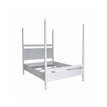 The Four Poster Whitewash Venice Bed, Queen by Noir features an elegantly white-washed design with simple, tapered posts, displayed against a plain background.