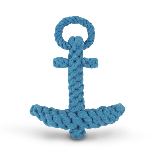 A Blue Anchor Rope Dog Toy by Harry Barker on a white background.