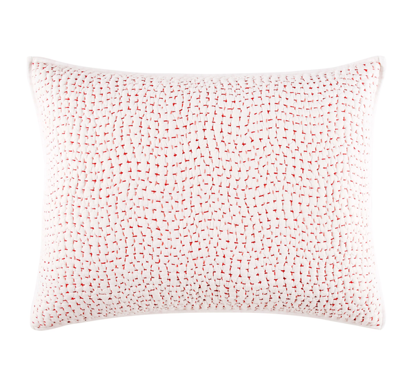 A John Robshaw Hand Stitched Sham, Lotus pillow with dots on it, featuring a 100% cotton voile cover.
