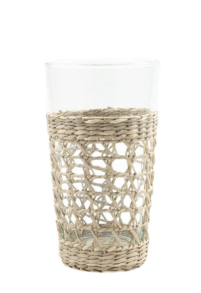 A Seagrass Wrapped Tall Cage Tumbler with a woven pattern on it from Kiss That Frog.