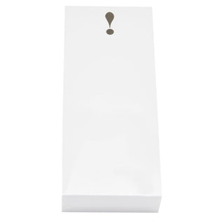 The Black Ink ! Skinny Notepad features a rectangular white design with a black exclamation mark near the top, crafted to complement Lucite Notepad Holders and Gold Foil Notepads on smooth white cardstock.