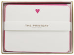 The Printery Heart Card Set features bright white cards with rounded corners, a hot pink heart design, and "Printery" printed on the front band.