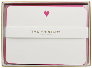 The Printery Heart Card Set features bright white cards with rounded corners, a hot pink heart design, and "Printery" printed on the front band.