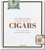 The cover of "The Impossible Collection of Cigars" by Assouline displays decorative labels from prestigious cigar makers on a white background.