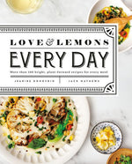 Cover of the "Love & Lemons Every Day" cookbook by Penguin Random House, showcasing vibrant and innovative plant-forward recipes with delightful vegetable garnishes. Authors: Jeanine Donofrio and Jack Mathews.