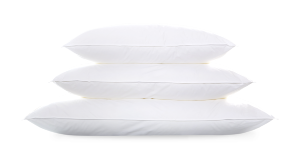 Three stacked Matouk Libero Hypoallergenic Pillows in King size on a white background, hypoallergenic and adapted to body temperature.