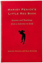 The cover of "Harvey Penick’s Little Red Book" by Graphic Image, featuring a golfer's silhouette, shares timeless golf lessons from author Harvey Penick with Bud Shrake.