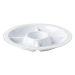 The Juliska Berry & Thread Melamine Whitewash Sectioned Server, featuring five compartments with a central circular section, is displayed on a plain background.