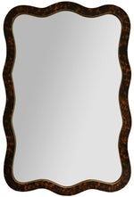 The Melody Mirror by Carvers' Guild features a rectangular design with a wavy tortoise-patterned frame in dark brown and black tones, accented by a gold leaf inner edge.