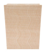The Merida Natural Waste Basket by Pigeon & Poodle features a beige, textured wavy pattern designed to complement the Silken Abaca desk set and is shown against a plain white background.