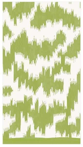 Caspari Modern Moire Green guest towels, featuring a green and white pattern on a white background, making them both eco-friendly and triple-ply.