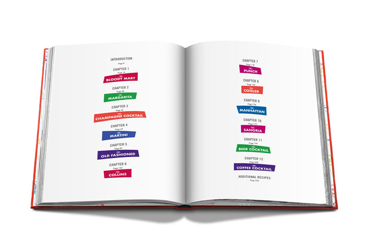 An open Cocktail Chameleon book with colorful stickers, photographs, and Assouline's signature takes.