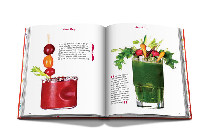 A Cocktail Chameleon book with photographs of signature drinks and vegetables by Assouline.