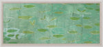 Lilies by Paule Marrot in Acrylic Box by Natural Curiosities features green lily pads and stems floating on light green water with gentle white ripples, all showcased in an elegant acrylic box frame.