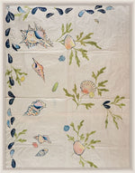 A textile from Natural Curiosities called "NC Shell 2 Art by Paule Marrot" features a pattern of seashell and seaweed illustrations on a pale background.