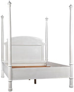 The Noir Douglas Queen Bed features a simple headboard and a whitewash finish. An impressive 84 inches high, it is showcased without a mattress.