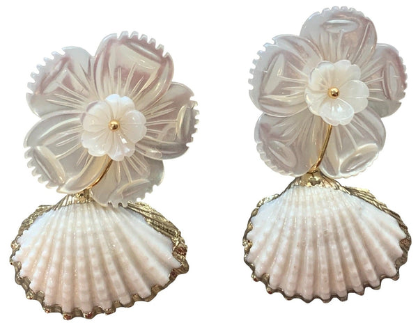 Pair of Collected by Farrell White Reverse Mini Mermaid Earrings with gold-tone accents.