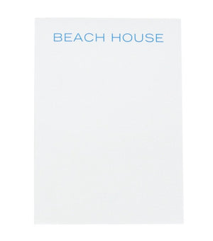 The Printery Beach House Notepad features a bone white pad with "Beach House" text flat printed in blue at the top.