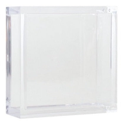 A Caspari Lucite Cocktail Napkin Holder on a white background with a paper insert.