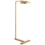 The William Pharmacy Floor Lamp by Visual Comfort is a modern piece featuring a minimalist design with a square-shaped shade and an antique brass finish, adding timeless elegance.