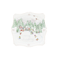 Illustration of people ice skating on a snowy pond near pine trees and mountains, with Juliska Berry & Thread North Pole Dinnerware and Serveware Collection decorating a holiday plate. “Merry Christmas” is written on the ice.