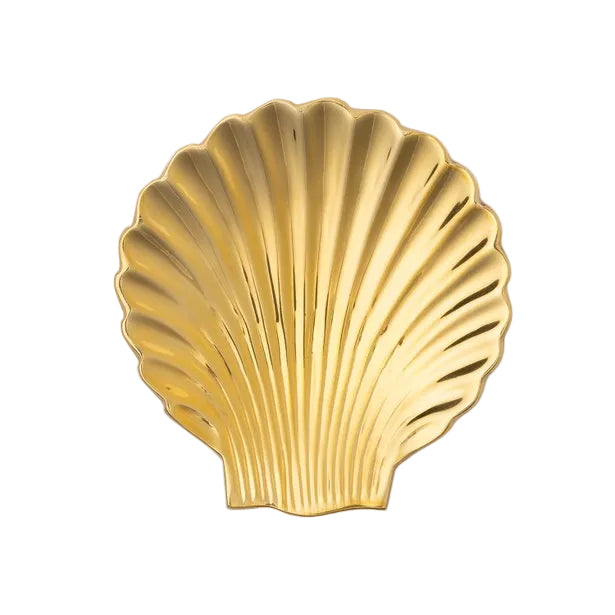 The Arista Polished Gold Clam Shell by Pigeon & Poodle is an ocean-inspired jewelry catch-all, featuring a ridged, clam shell design finished in gleaming gold. Photographed from above on a plain white background, this charming piece perfectly complements your dresser or vanity.