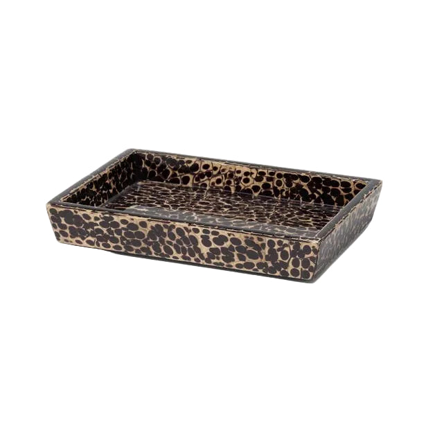 Rectangular tray with raised edges, showcasing a dark brown and black animal print from the elegant Callas Bath Collection by Pigeon & Poodle.